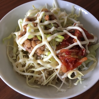 簡単！のせるだけ〜！納豆キャベツキムチ丼